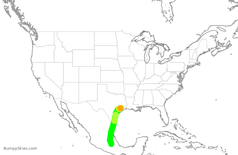 Turbulence forecast map for VOI832, PBC to IAH