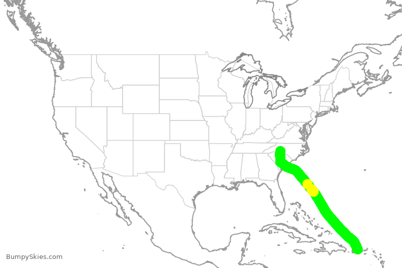 Turbulence forecast map for VXP1124, USA to SJU
