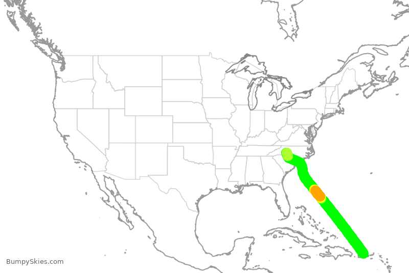 Turbulence forecast map for VXP1125, SJU to USA