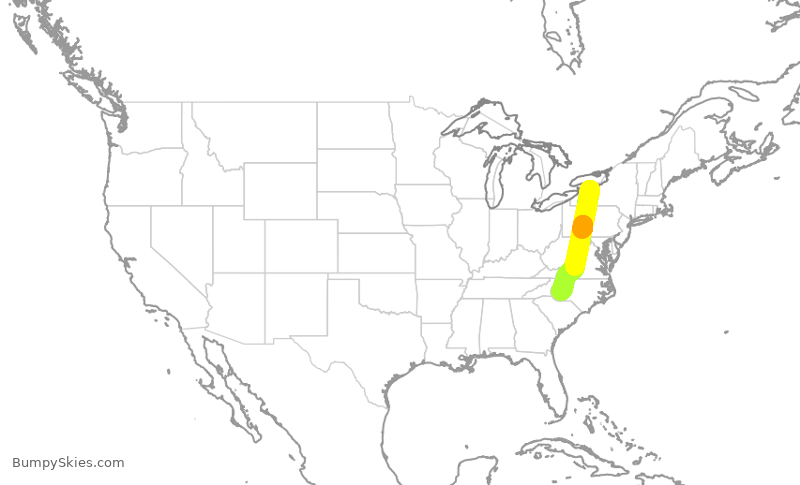 Turbulence forecast map for VXP1160, ROC to JQF