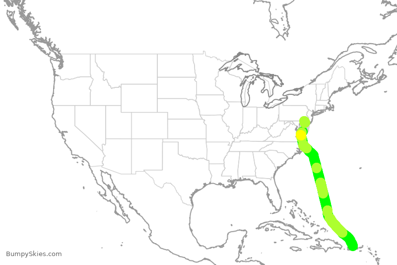 Turbulence forecast map for VXP584, ILG to SJU