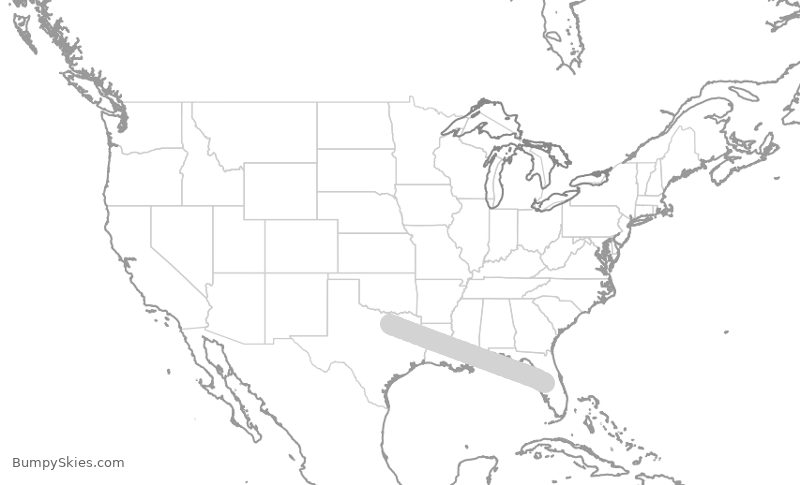 Turbulence forecast map for VXP9407, DFW to LAL