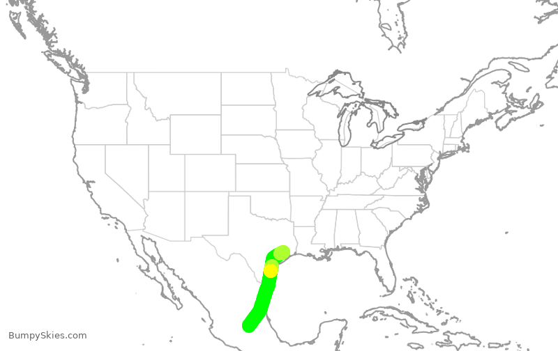 Turbulence forecast map for VXP9812, QRO to IAH