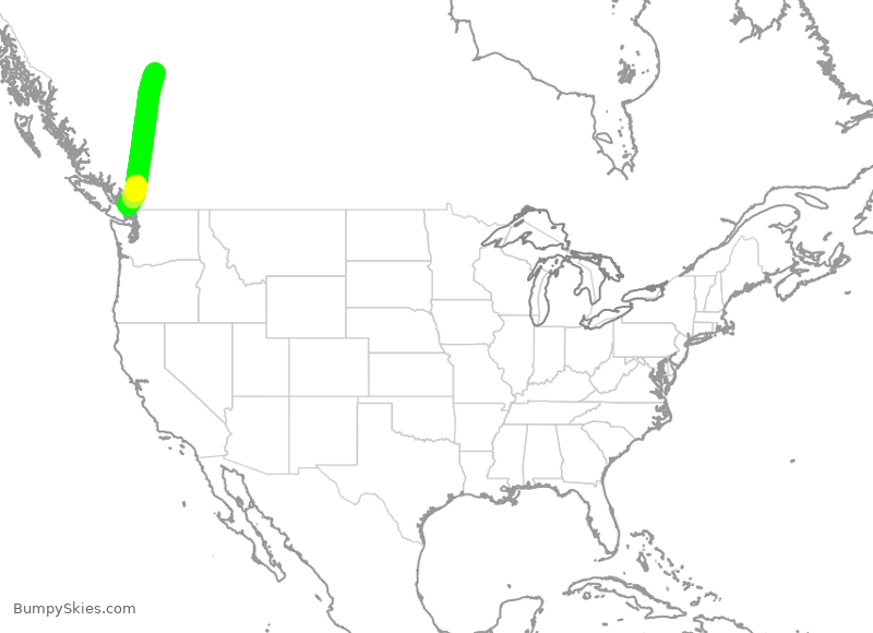 Turbulence forecast map for WEN3250, YVR to YXJ