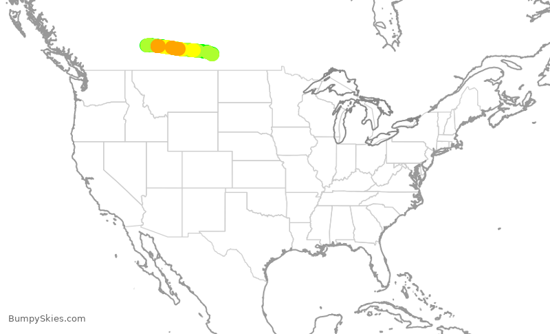 Turbulence forecast map for WEN3366, YYC to YQR