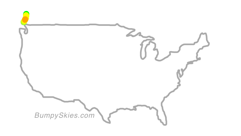 Map of continental US with illustrated flight path and turbulence forecast (described in text below)