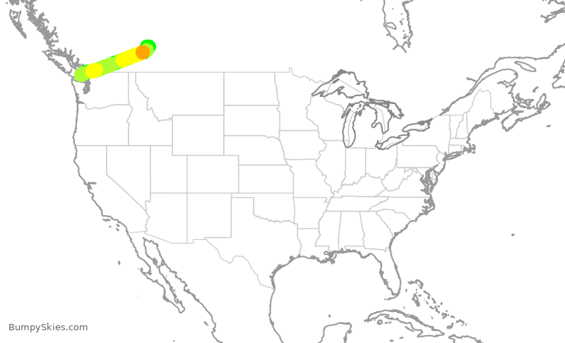 Turbulence forecast map for WEN3500, YYJ to YYC