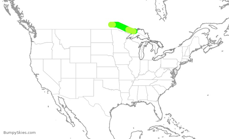 Turbulence forecast map for WEN3574, YWG to YQT