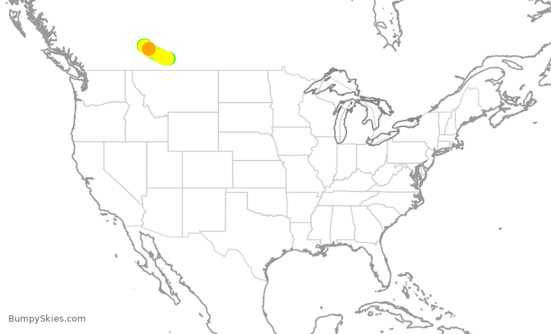 Turbulence forecast map for WEN3591, YXH to YYC