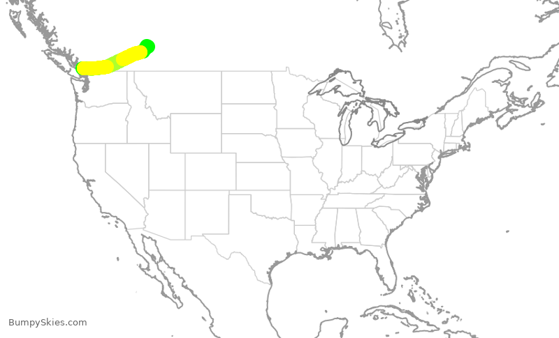 Turbulence forecast map for WJA100, YVR to YYC