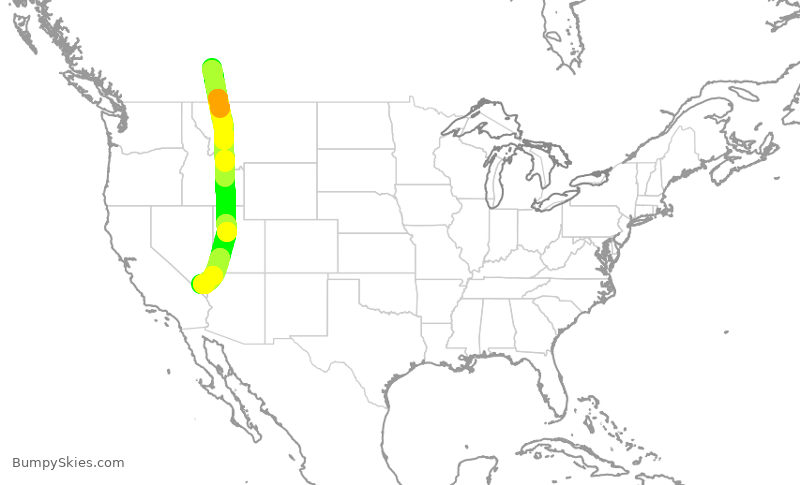 Turbulence forecast map for WJA1018, YYC to LAS