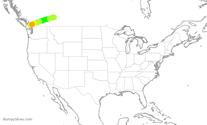 Turbulence forecast map for WJA101, YYC to YVR