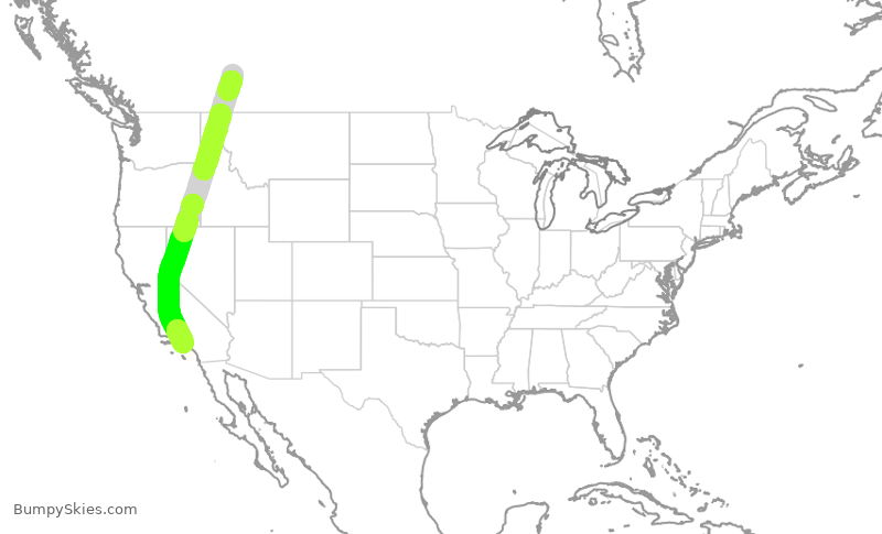 Turbulence forecast map for WJA1020, YYC to LAX