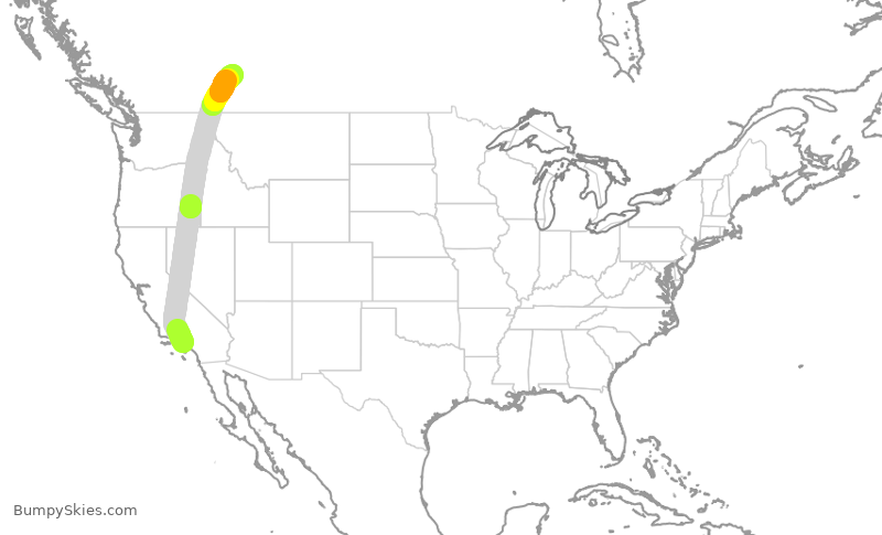Turbulence forecast map for WJA1021, LAX to YYC
