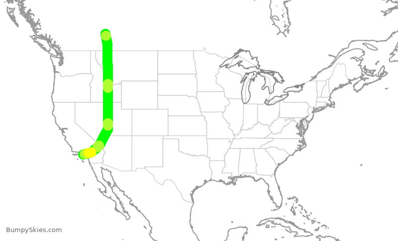Turbulence forecast map for WJA1022, YYC to LAX