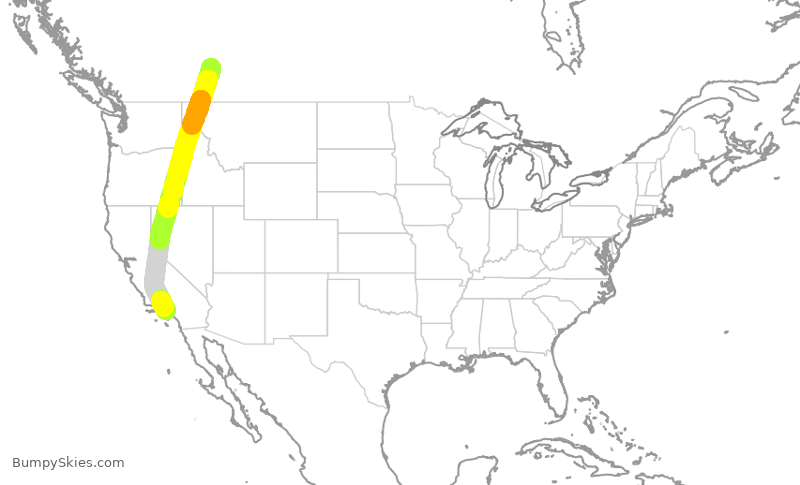 Turbulence forecast map for WJA1024, YYC to LAX