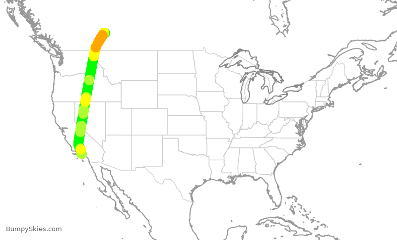 Turbulence forecast map for WJA1027, LAX to YYC