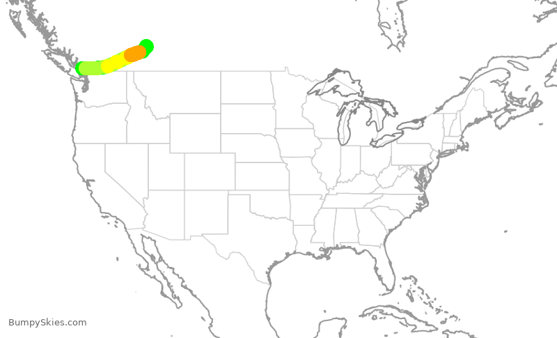 Turbulence forecast map for WJA102, YVR to YYC