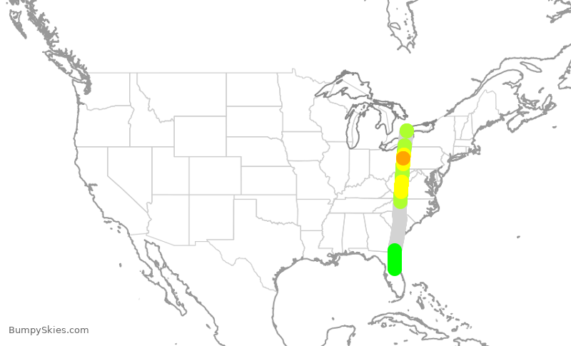 Turbulence forecast map for WJA1032, YYZ to MCO