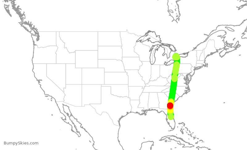 Turbulence forecast map for WJA1037, MCO to YYZ