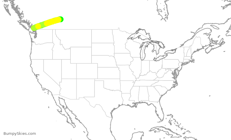Turbulence forecast map for WJA103, YYC to YVR