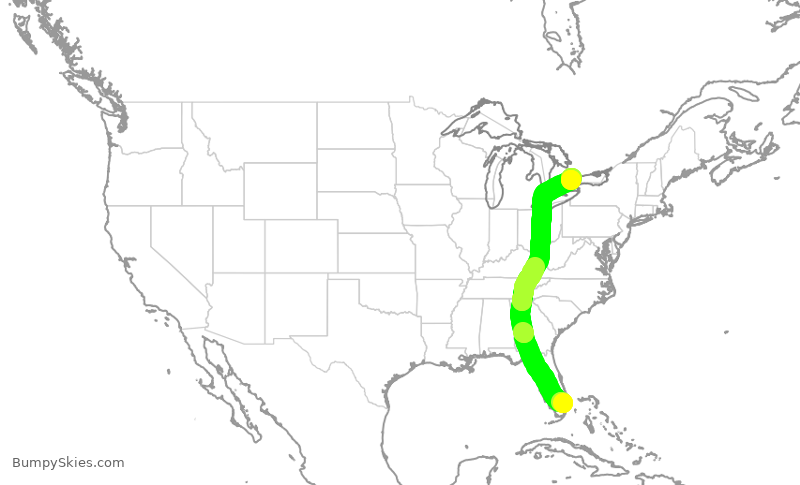 Turbulence forecast map for WJA1111, FLL to YYZ