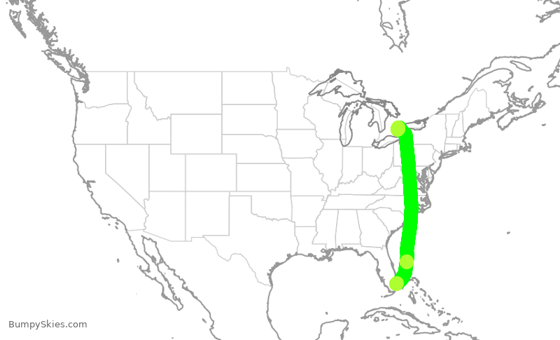 Turbulence forecast map for WJA1117, FLL to YYZ
