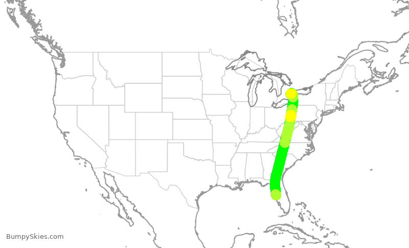 Turbulence forecast map for WJA1141, TPA to YYZ
