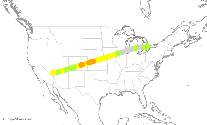 Turbulence forecast map for WJA1157, LAS to YYZ