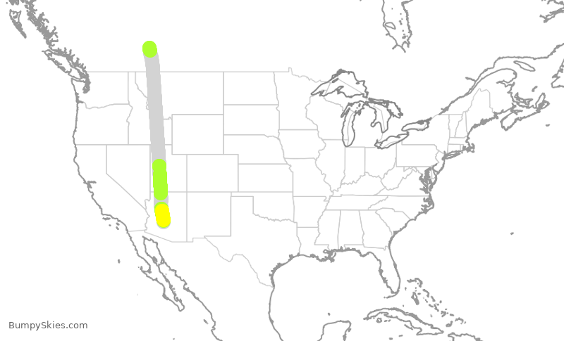 Turbulence forecast map for WJA1160, YYC to PHX