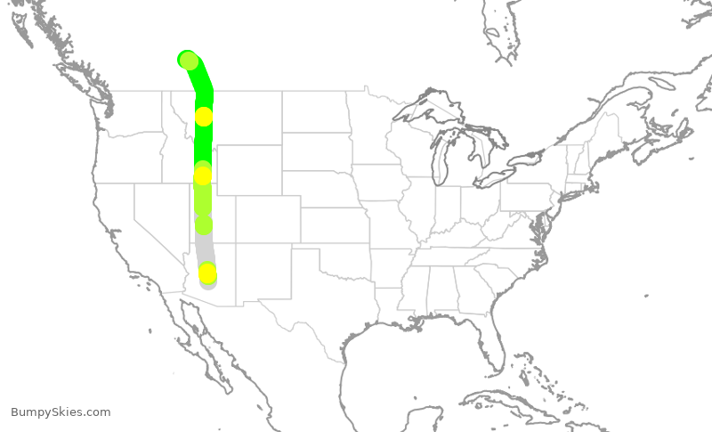 Turbulence forecast map for WJA1161, PHX to YYC