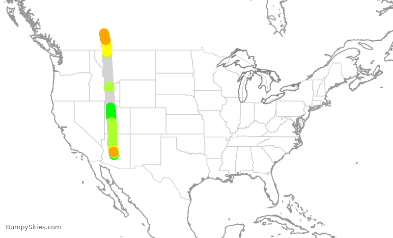 Turbulence forecast map for WJA1168, YYC to PHX