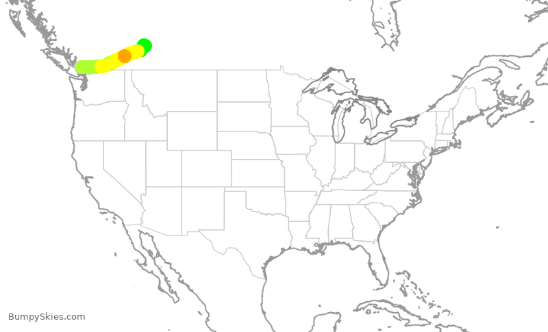 Turbulence forecast map for WJA126, YVR to YYC