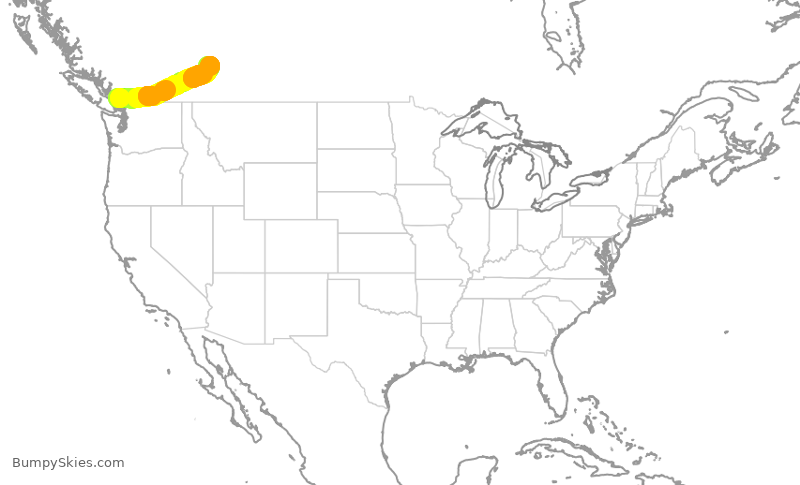 Turbulence forecast map for WJA130, YVR to YYC