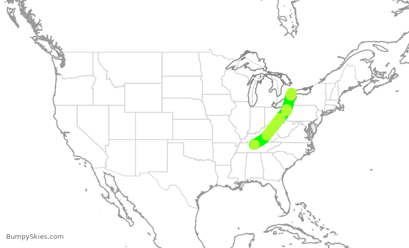 Turbulence forecast map for WJA1392, YYZ to BNA