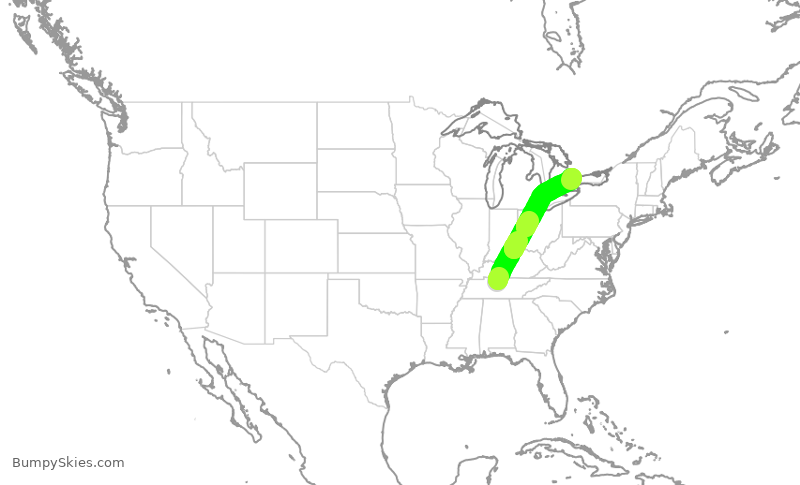 Turbulence forecast map for WJA1393, BNA to YYZ