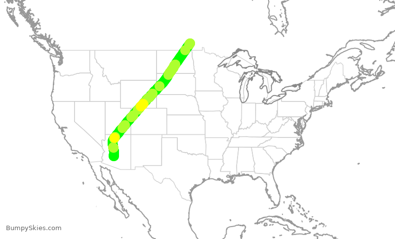 Turbulence forecast map for WJA1396, YWG to PHX