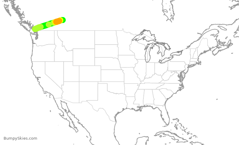 Turbulence forecast map for WJA139, YYC to YVR