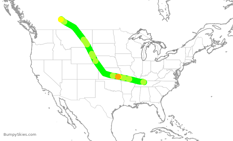 Turbulence forecast map for WJA1431, BNA to YYC