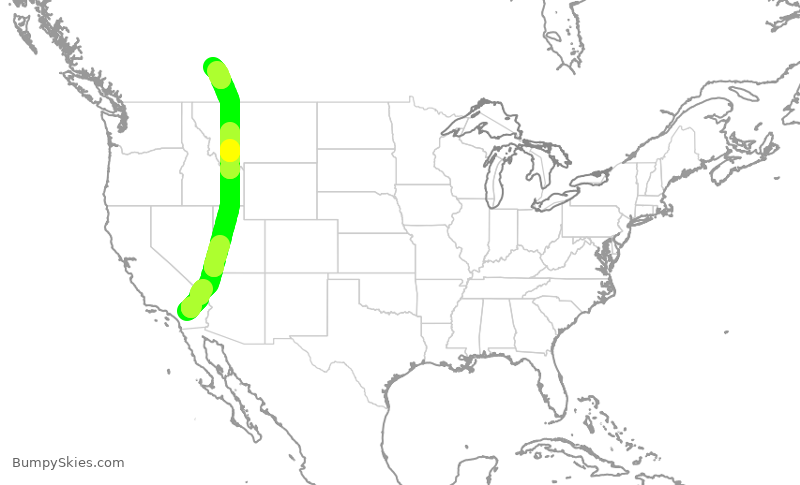 Turbulence forecast map for WJA1469, PSP to YYC
