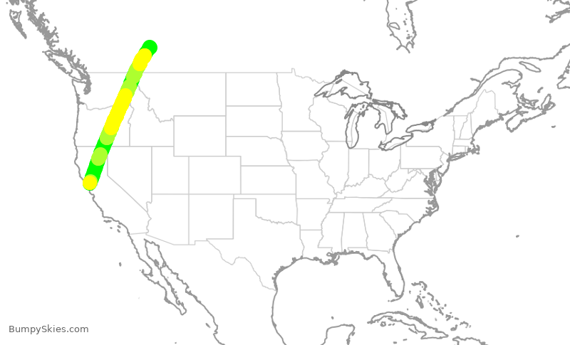 Turbulence forecast map for WJA1501, SFO to YYC