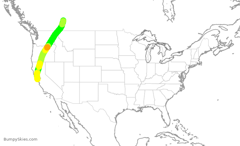 Turbulence forecast map for WJA1502, YYC to SFO