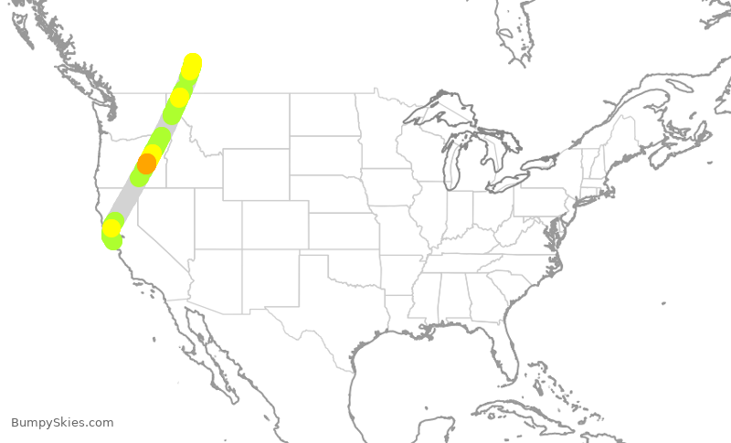Turbulence forecast map for WJA1504, YYC to SFO
