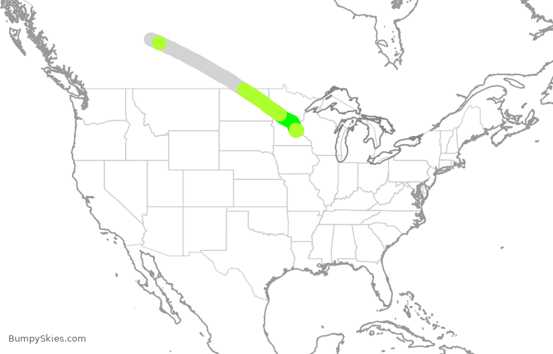 Turbulence forecast map for WJA1530, YEG to MSP
