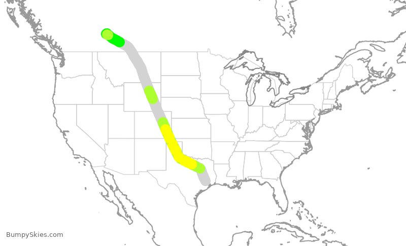 Turbulence forecast map for WJA1541, IAH to YYC