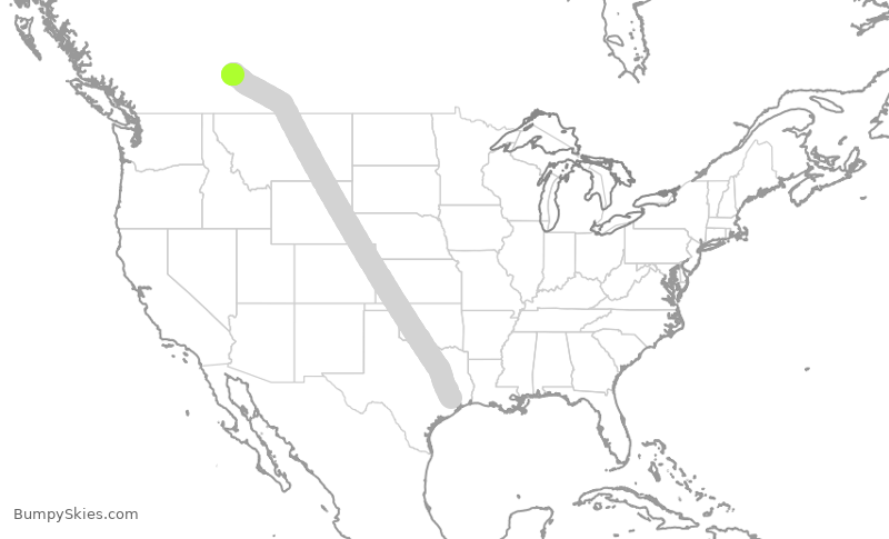 Turbulence forecast map for WJA1543, IAH to YYC