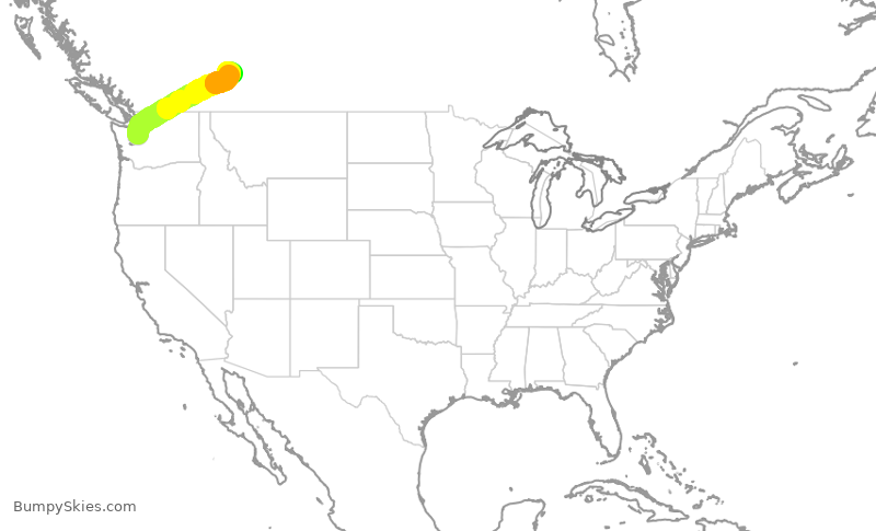 Turbulence forecast map for WJA1553, SEA to YYC
