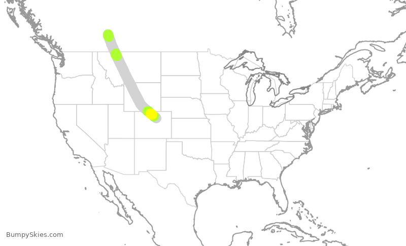 Turbulence forecast map for WJA1570, YYC to DEN