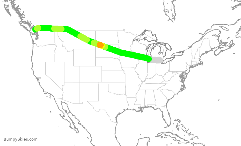 Turbulence forecast map for WJA1583, DTW to YVR