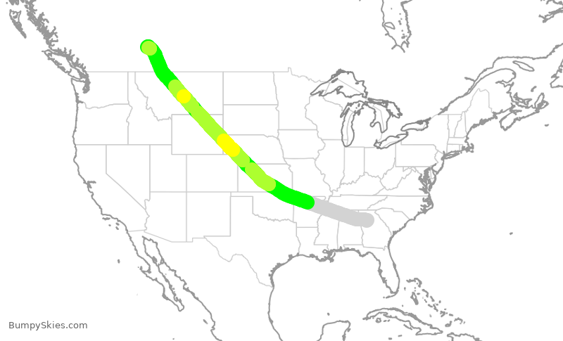 Turbulence forecast map for WJA1593, ATL to YYC